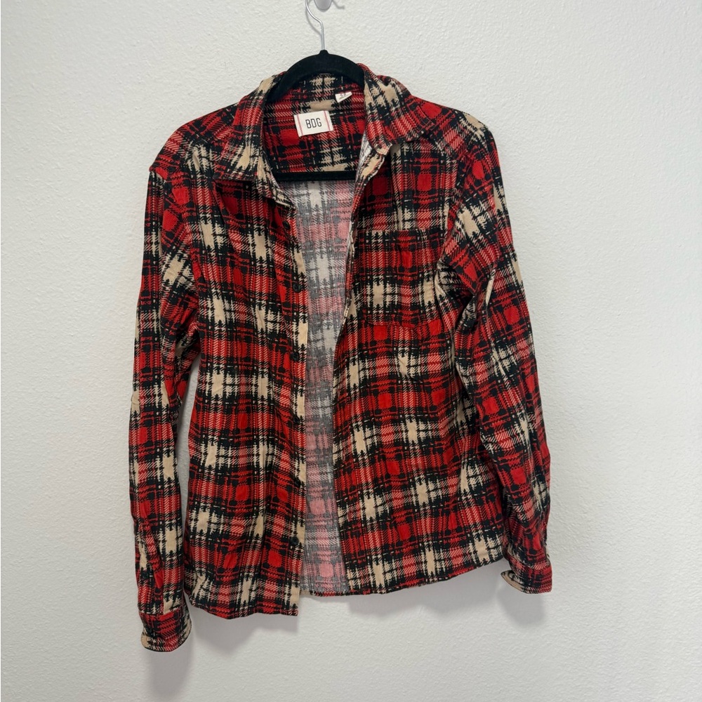 BDG Red and Cream Plaid Casual Shirt